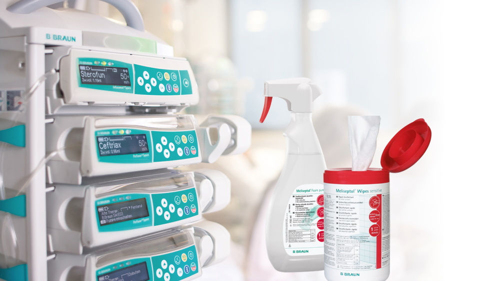 Meliseptol Tücher und Spray und B. Braun Space Pumpe