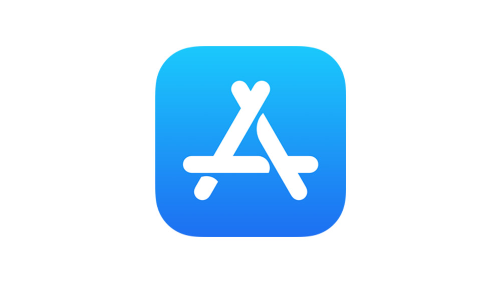 Blaues quadratisches Symbol mit einem weißen Buchstaben „A“ in der Mitte, der das Apple App Store Logo darstellt